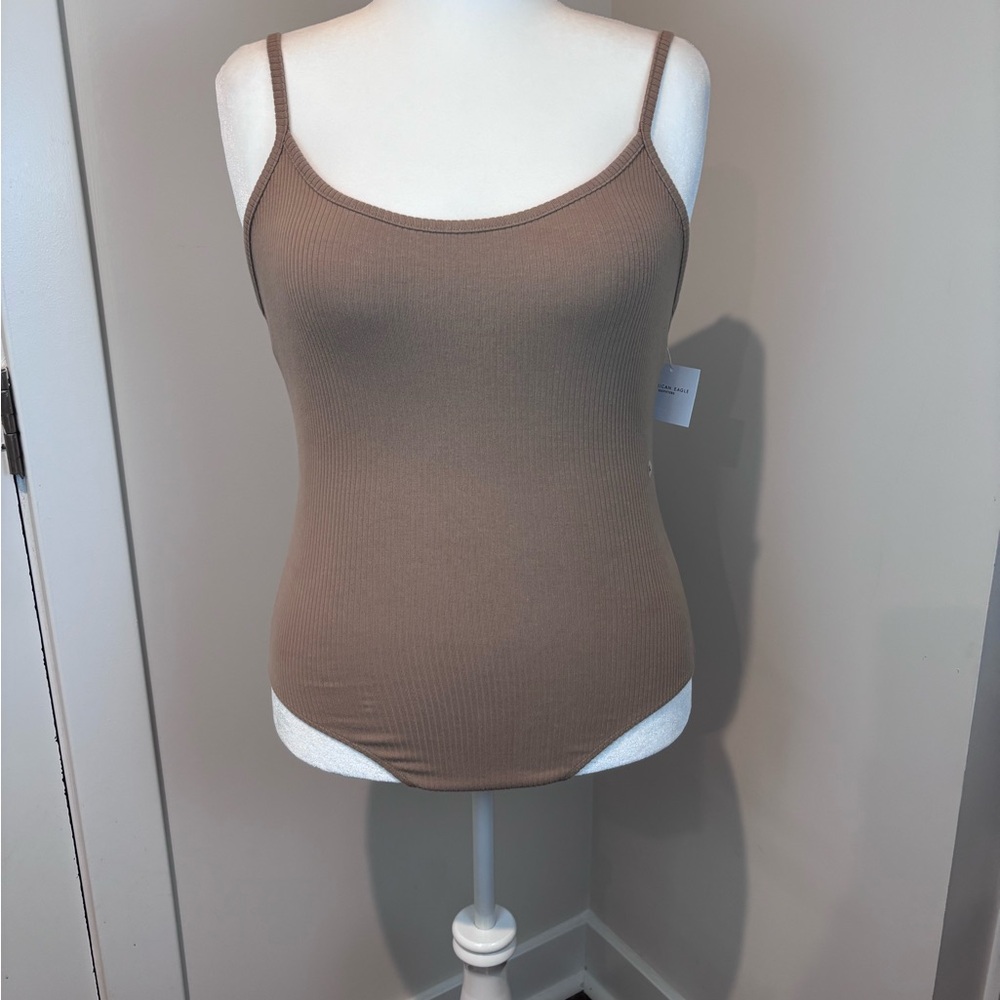 American Eagle Ribbed Bodysuit XL Taupe Brown Tank NWT